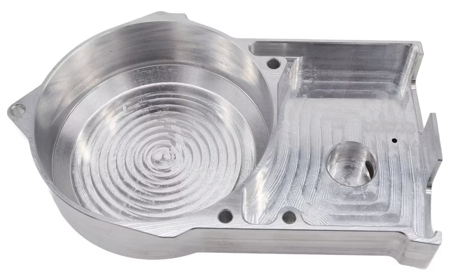 FP CNC Alu Lichtmaschinen Seitendeckel Kettenschlauch/Tachoantrieb Alu Natur für MX Bowdenzug -  FP-Tuning 1828