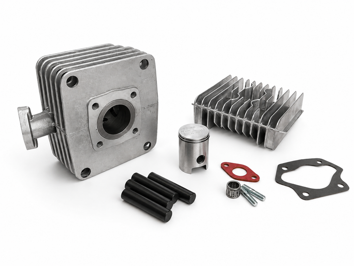 Lieferumfang Downshift RS50: Zylinder, Barikit 2-Ring-Kolben, Zylinderkopf, Dichtungen, Nadellager und Stehbolzen
