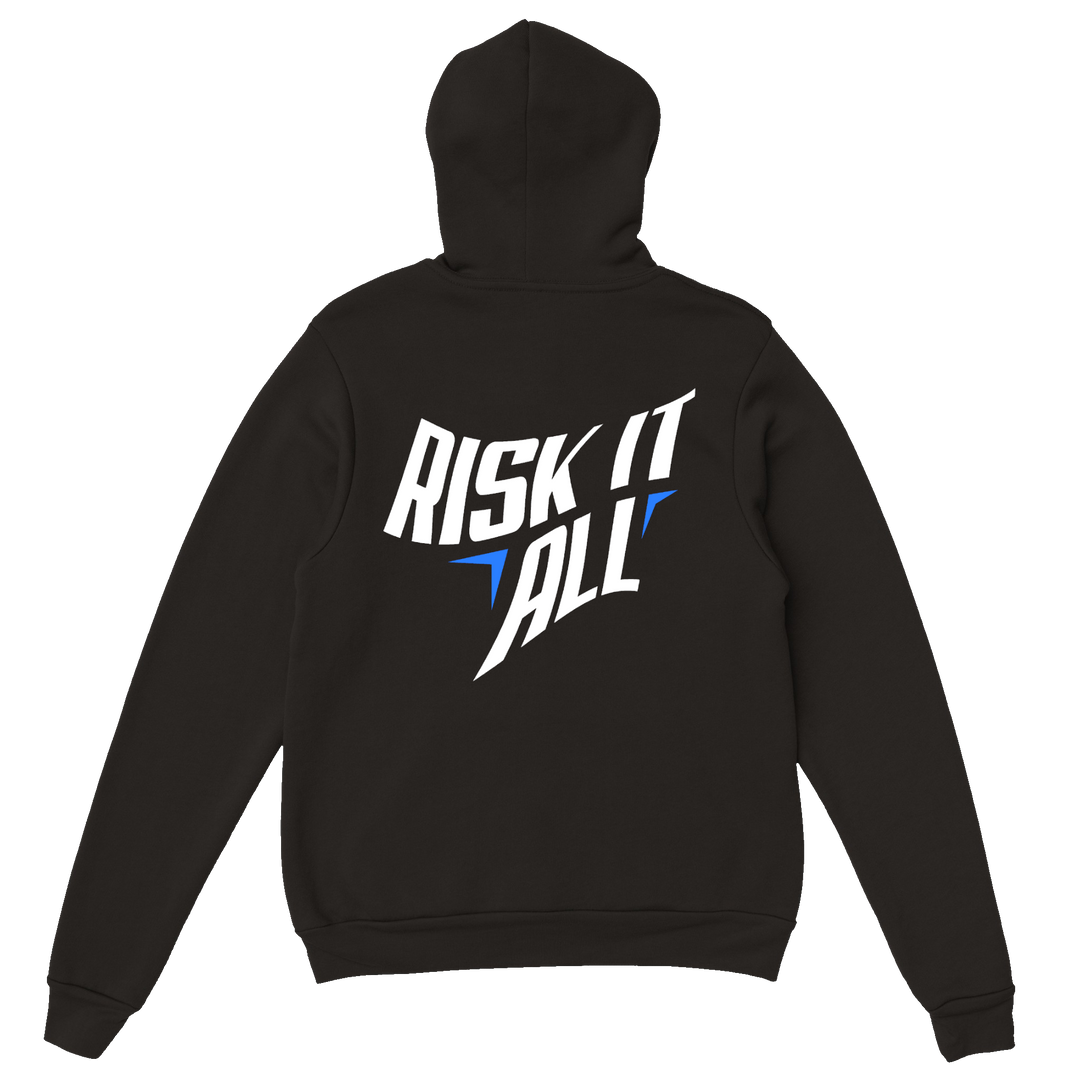 Risk it All Hoodie Rücken schwarz blau – Supermoto Simson Streetwear