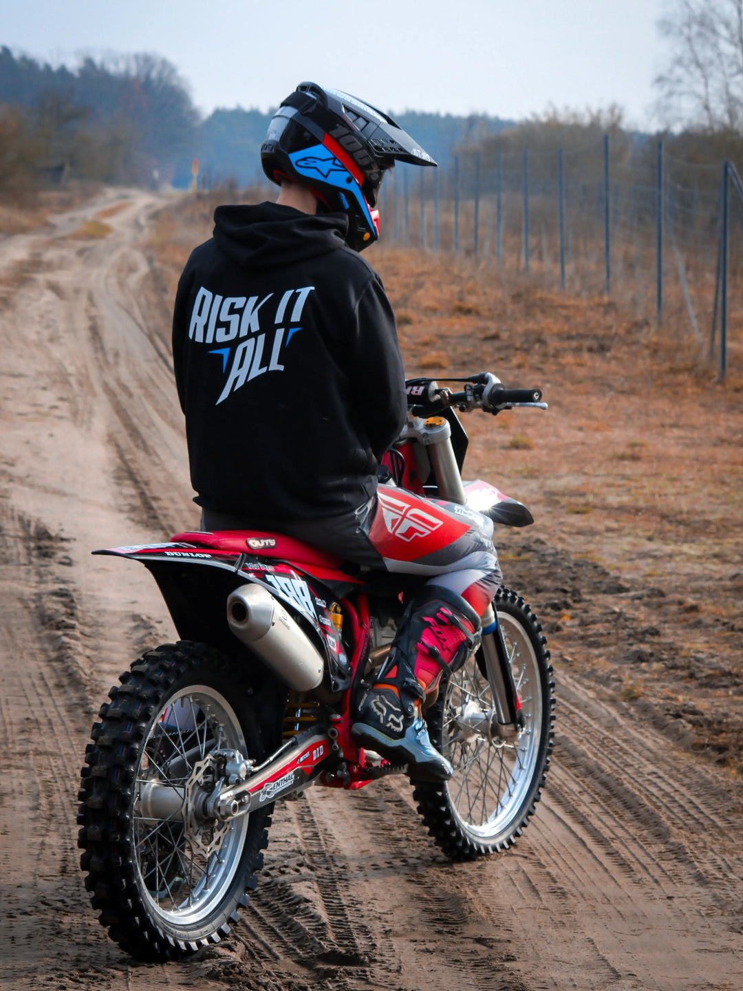 Risk it All Hoodie Rücken schwarz blau Supermoto Streetwear