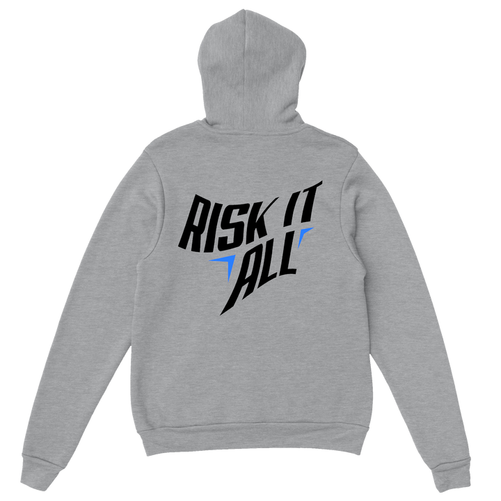 Risk it All Schriftzug Rücken grau blau – Bike Life Hoodie downshift